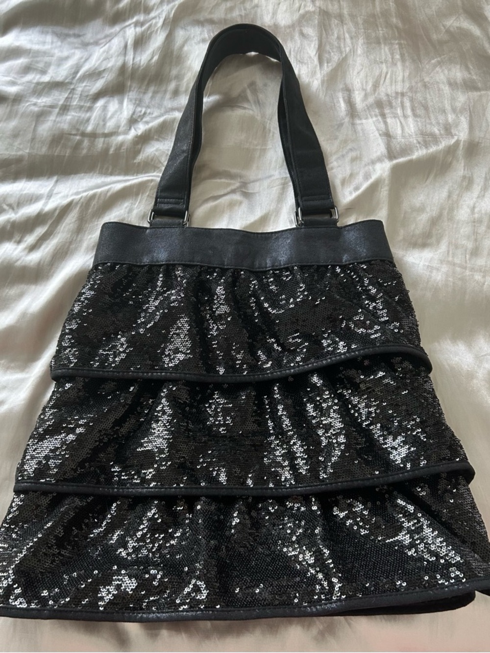 Black Sequin Tiered Shoulder Bag